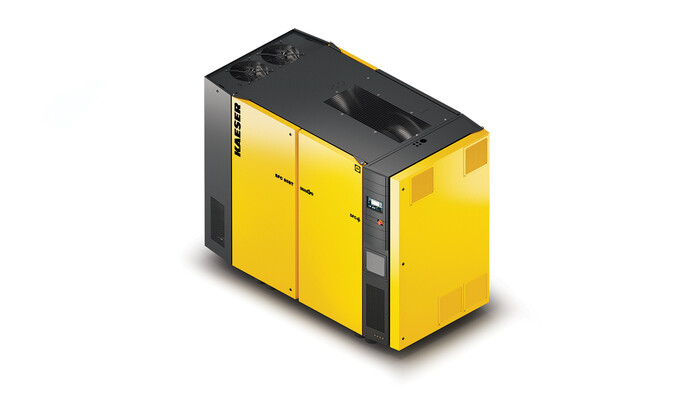 SFC90S-T rotary screw compressor with variable speed drive, integrated dryer, and new SynRM motor for improved part-load efficiency
