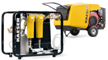 Compressed air aftercooler with supporting frame for road-going portable compressors from Kaeser Kompressoren.