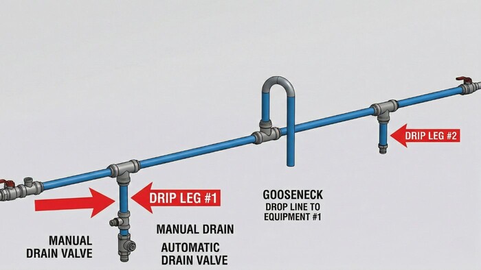 diagram showing piping with drip leg and gooseneck